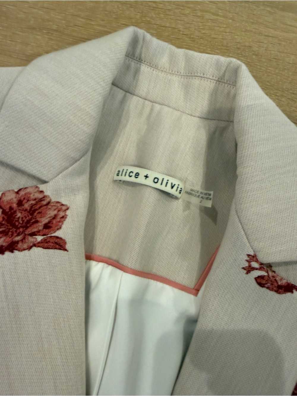 Alice + Olivia Light Gray Blazer with Red Floral Embroidery and matching shorts - Picture 2 of 3